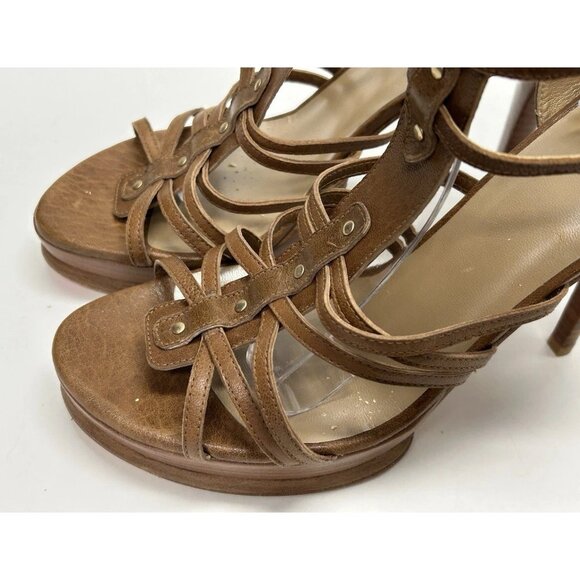 Stuart Weitzman Gladiator Sandals High Heels Strappy Size 10 Brown Leather - Picture 3 of 11